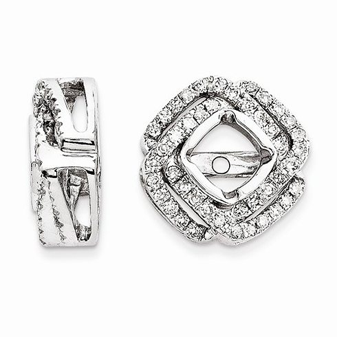 14k White Gold 1/3 ct Cluster Diamond Square Earring Jackets