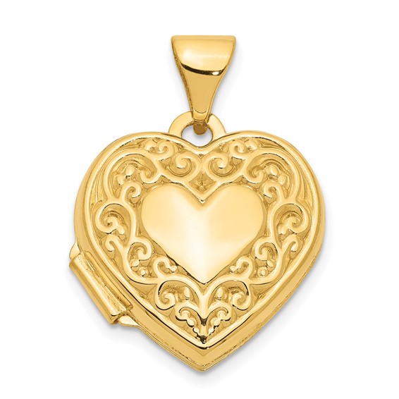 14kt Yellow Gold 5/8in Scroll Heart Locket
