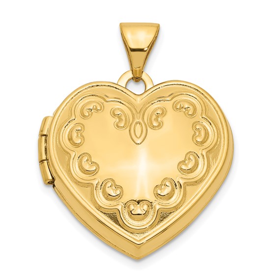 14kt Yellow Gold 18mm Domed Locket with Hearts