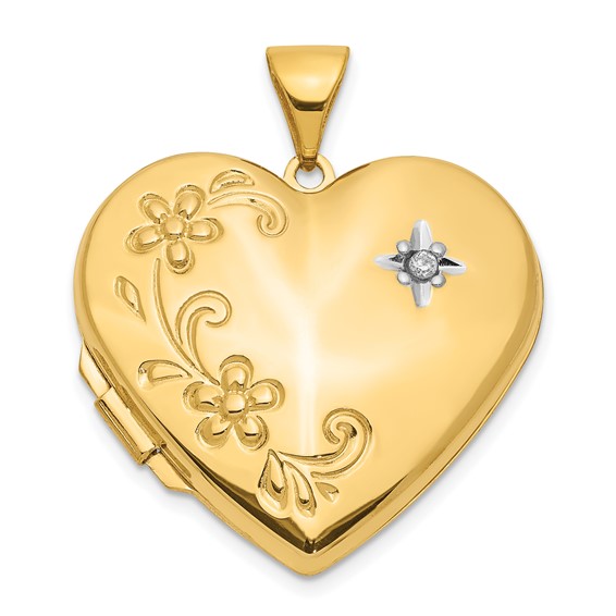 14kt Yellow Gold 7/8in Diamond Family Heart Locket