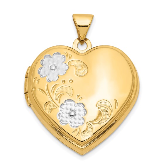 14k Two-tone Gold Floral Heart Locket 21mm
