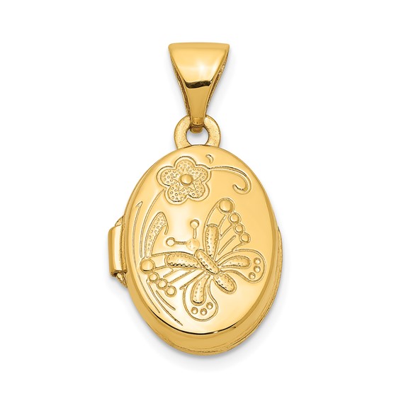 14kt Yellow Gold 1/2in Flower and Butterfly Locket