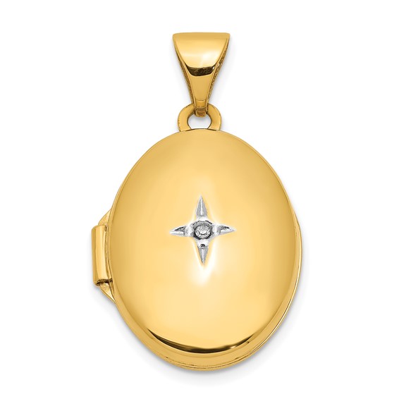 14kt Yellow Gold 17mm Oval Locket with Diamond Accent