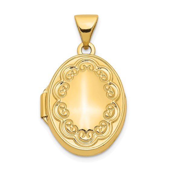 14kt Yellow Gold 17mm Oval Scroll Border Locket