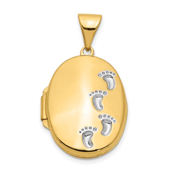 14k Yellow Gold Oval Footprints Locket 5/8in