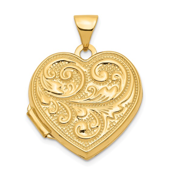14kt Yellow Gold 18mm Scrolled Love you always Heart Locket