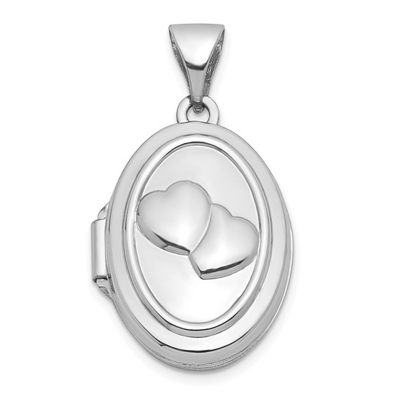 14kt White Gold 17mm Two Hearts One Love Oval Locket