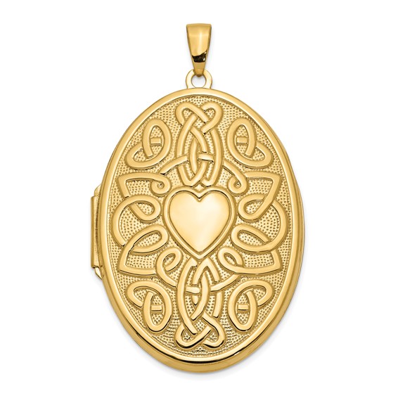 14kt Yellow Gold 1 1/2in Celtic Heart Oval Locket