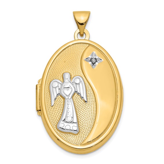 14kt Yellow Gold 1in Guardian Angel with Diamond Oval Locket