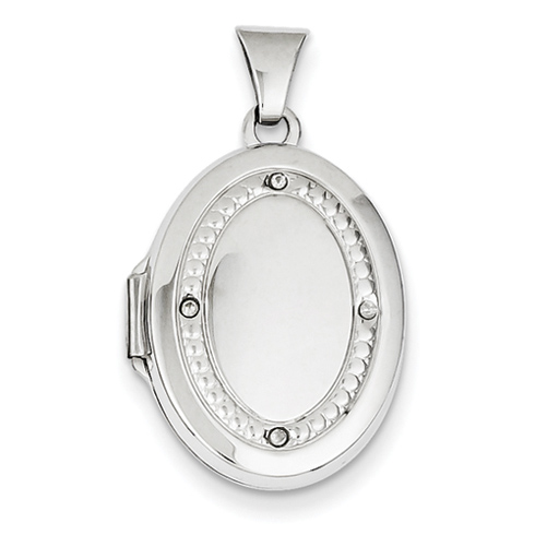 14kt White Gold 21mm Oval Rhodium Diamond with Texture Locket