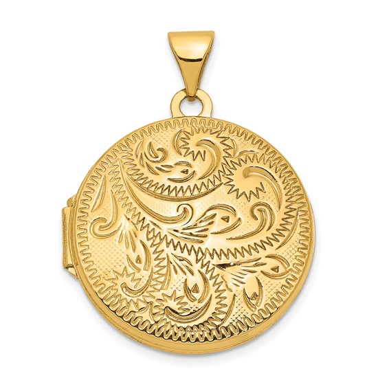 14k Yellow Gold Round Full Scroll Hand Engraved Locket 3/4in