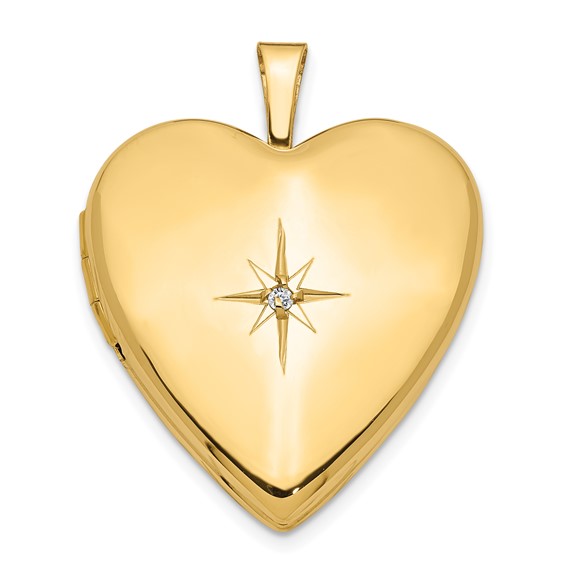 14k Yellow Gold Diamond Heart Locket 3/4in