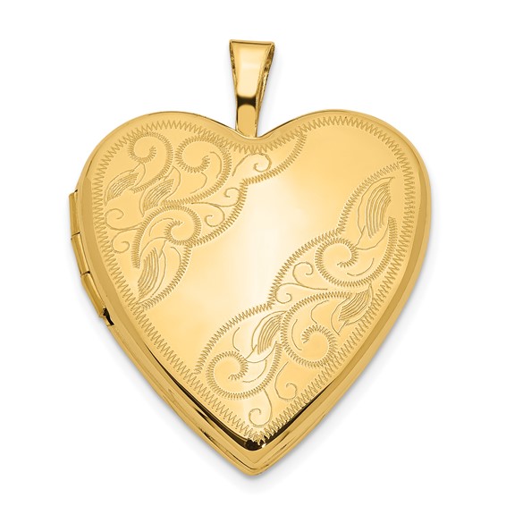 14kt Yellow Gold 3/4in Heart Locket with Fancy Swirls