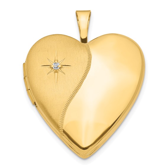 14kt Yellow Gold 3/4in Polished Satin Heart Locket with Diamond