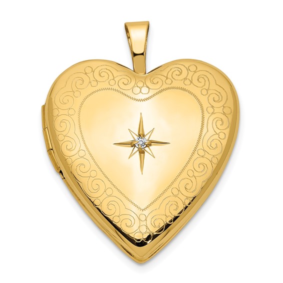14k Yellow Gold Side Swirls Heart Locket with Diamond