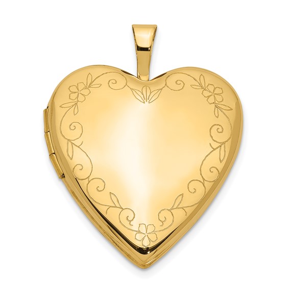 14k Yellow Gold Flower Vine Border Heart Locket 3/4in