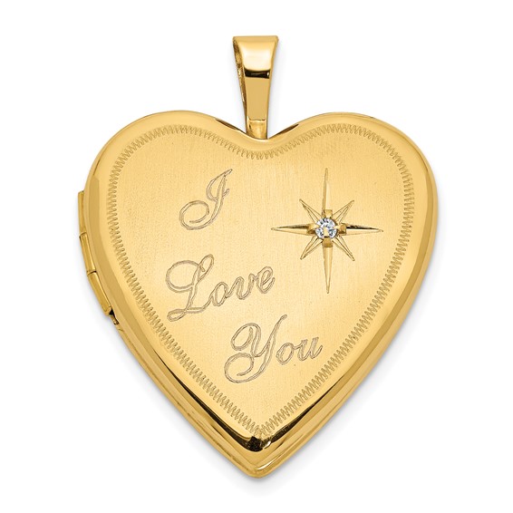 14kt Yellow Gold 3/4in I Love You with Diamond Heart Locket