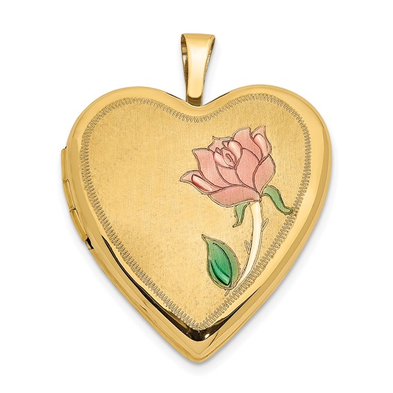 14kt Yellow Gold 20mm Enamel Rose Heart Locket