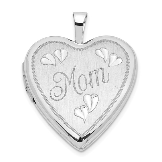 14k White Gold Mom with Hearts Heart Locket 3/4in