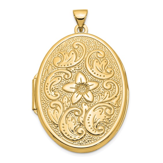 14kt Yellow Gold 1 1/4in Oval Flower With Scrolls Locket