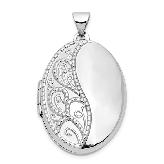 14kt White Gold 1in Oval Hand Engraved Locket