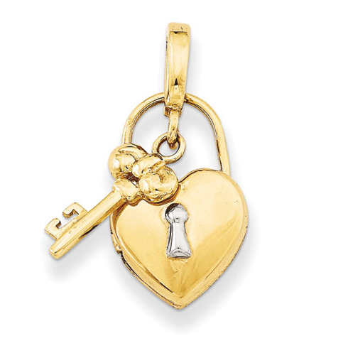 14kt Yellow Gold 10mm Heart Lock & Key Locket