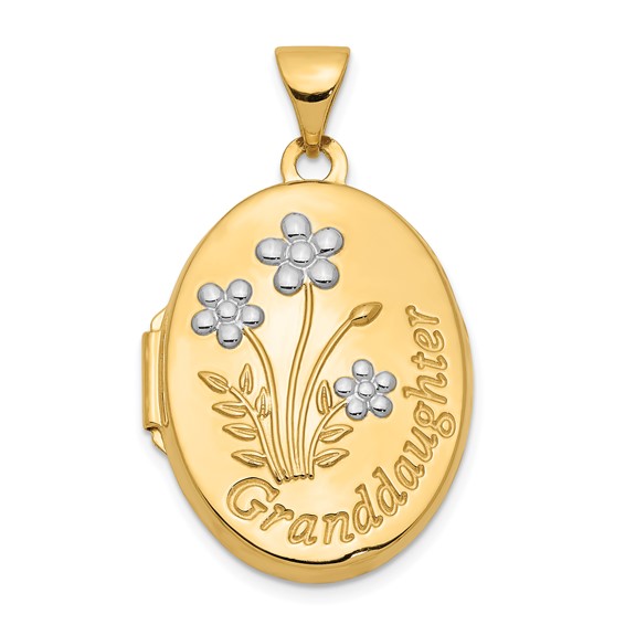 14k Yellow Gold with Rhodium Oval Granddaughter Locket