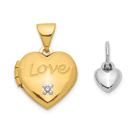 14k Two-tone Gold Heart with Diamond Locket 1/2in