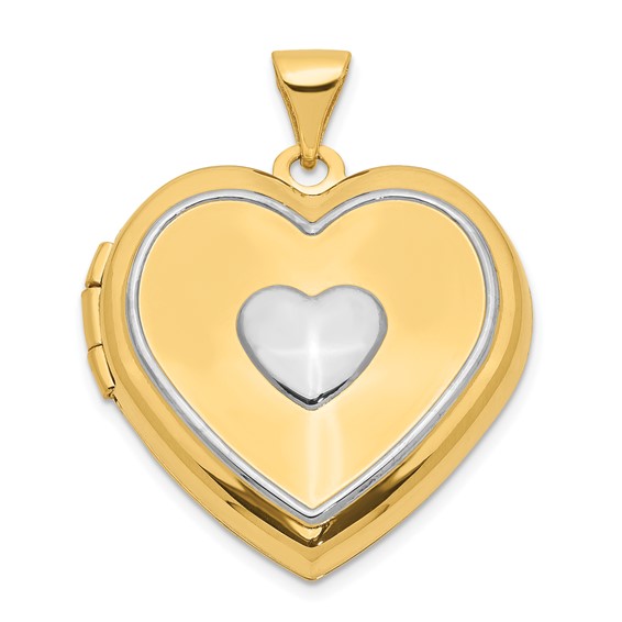 14k Two-tone Gold Heart Locket with Key Charm 21mm