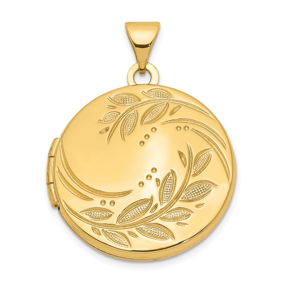 14k Yellow Gold Round Leaf Floral Locket 3/4in