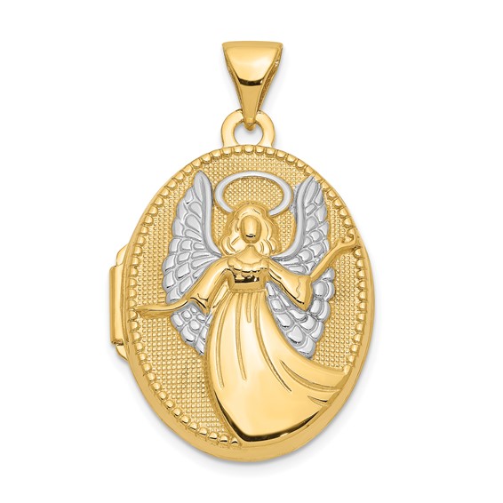 14kt Yellow Gold with Rhodium 21mm Oval Guardian Angel Locket