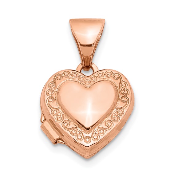 14kt Rose Gold Polished 10mm Heart-Shaped Scrolled Locket