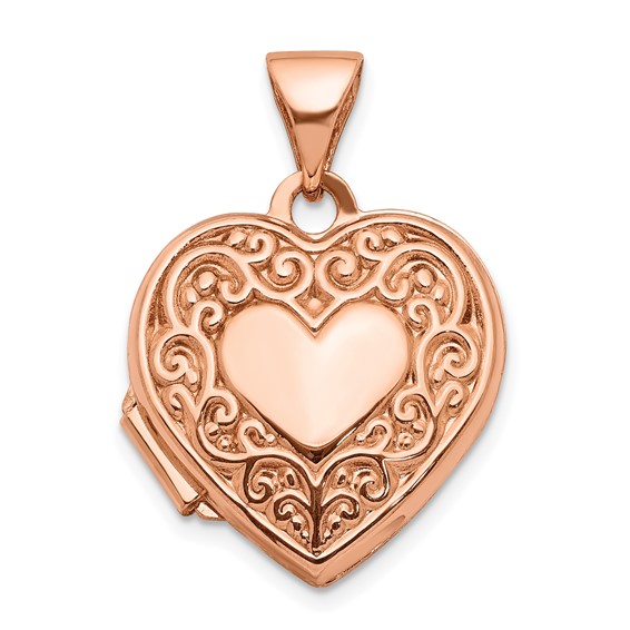 14k Rose Gold Scroll Heart Locket 15mm
