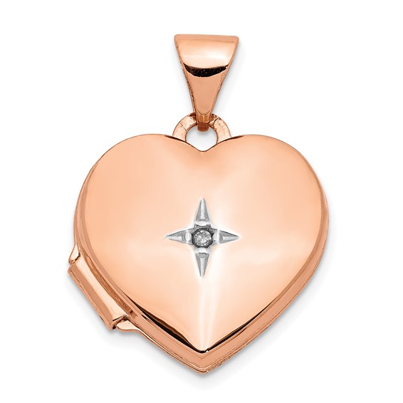 14k Rose Gold Diamond Heart Locket 5/8in