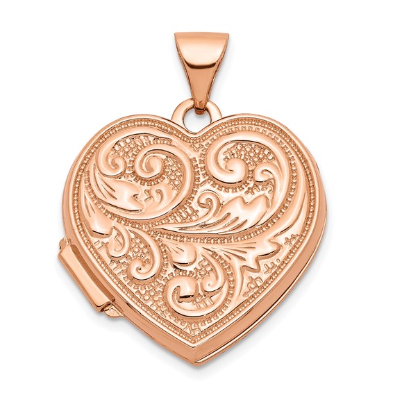 14k Rose Gold Scrolled Love you always Heart Locket 18mm
