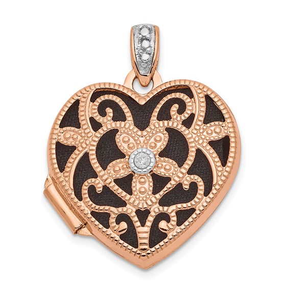 14kt Rose Gold 18mm Vintage Heart with Diamond Locket