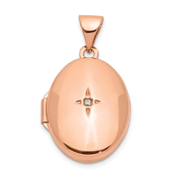14k Rose Gold Diamond Oval Locket 17mm