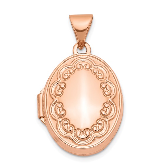 14kt Rose Gold 17mm Scroll Oval Locket