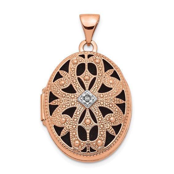 14kt Rose Gold 7/8in Oval Vintage Locket with Diamond