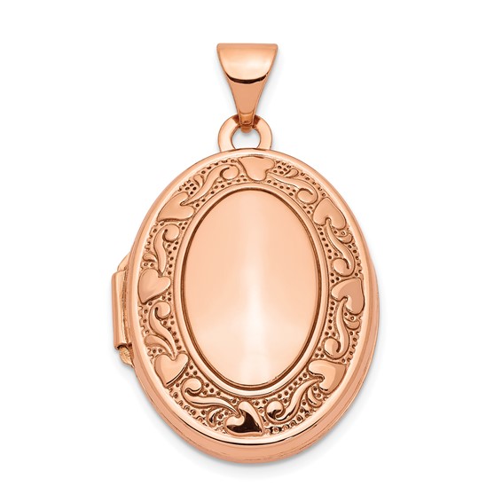 14kt Rose Gold 7/8in Oval Locket with Hearts