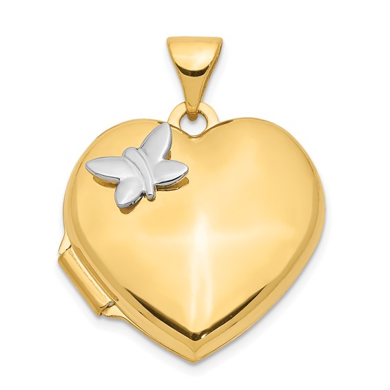 14k Two-tone Gold Heart Locket with Butterfly Accent 3/4in