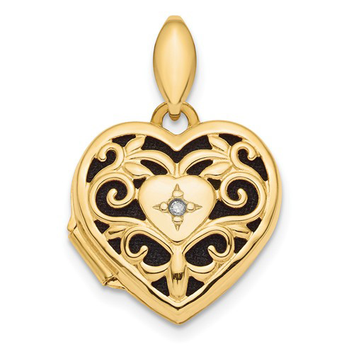 14kt Yellow Gold 5/8in Filigree Heart Locket with Diamond Accent