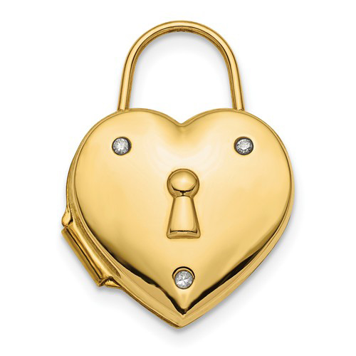 14kt Yellow Gold 5/8in Heart Lock Locket with Diamond Accent
