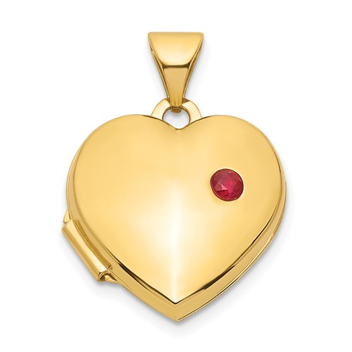 14k Yellow Gold Small Heart Locket with .05 ct Ruby Accent 