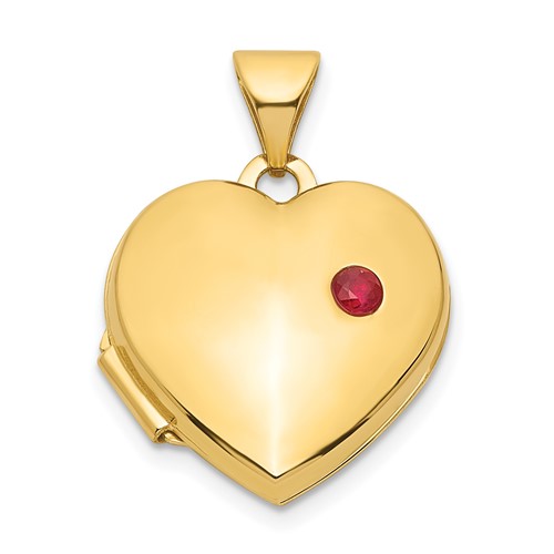 14k Yellow Gold Small Heart Locket with .05 ct Ruby Accent XL814