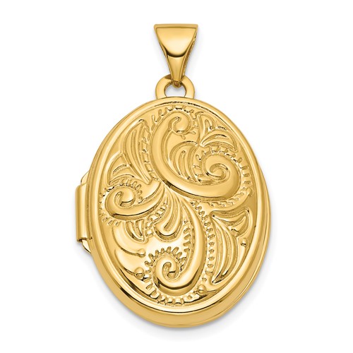 14k Yellow Gold Oval Locket with Swirl Design 3/4in