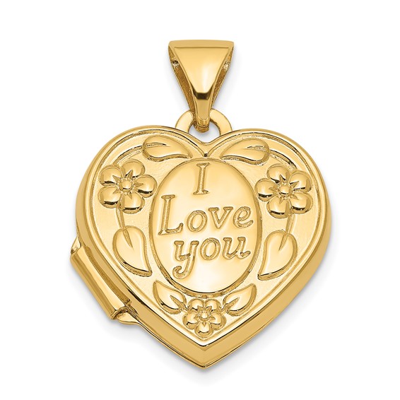 14k Yellow Gold I Love You Heart Locket 5/8in