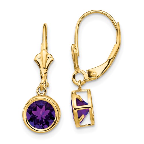 14k Yellow Gold 1.5 ct tw Amethyst Bezel Leverback Earrings