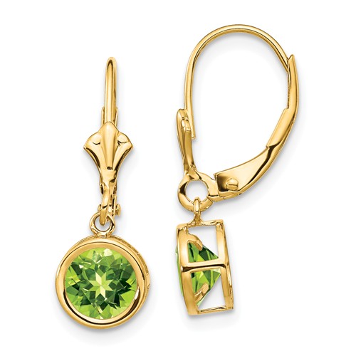 14k Yellow Gold 1.8 ct tw Peridot Bezel Leverback Earrings