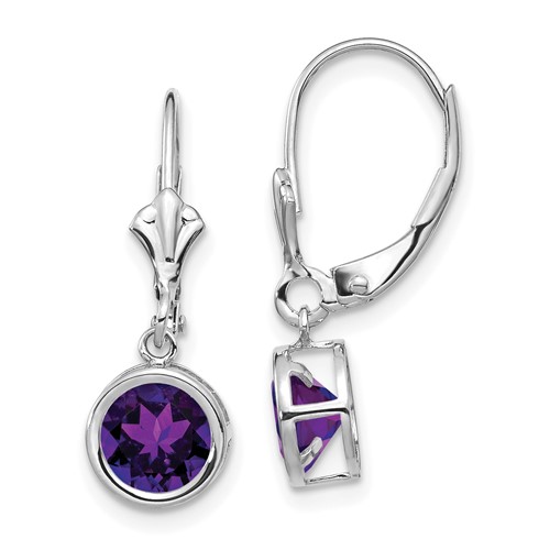 14k White Gold 1.5 ct tw Amethyst Bezel Leverback Earrings